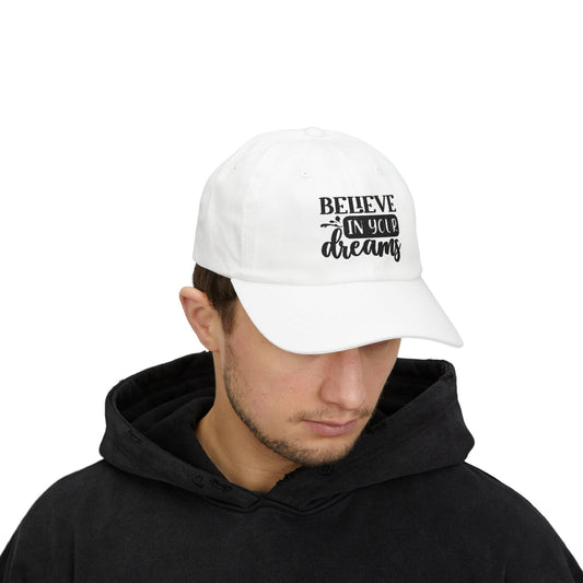 Inspirational Classic Dad Cap - "Believe in Your Dreams" White Hat