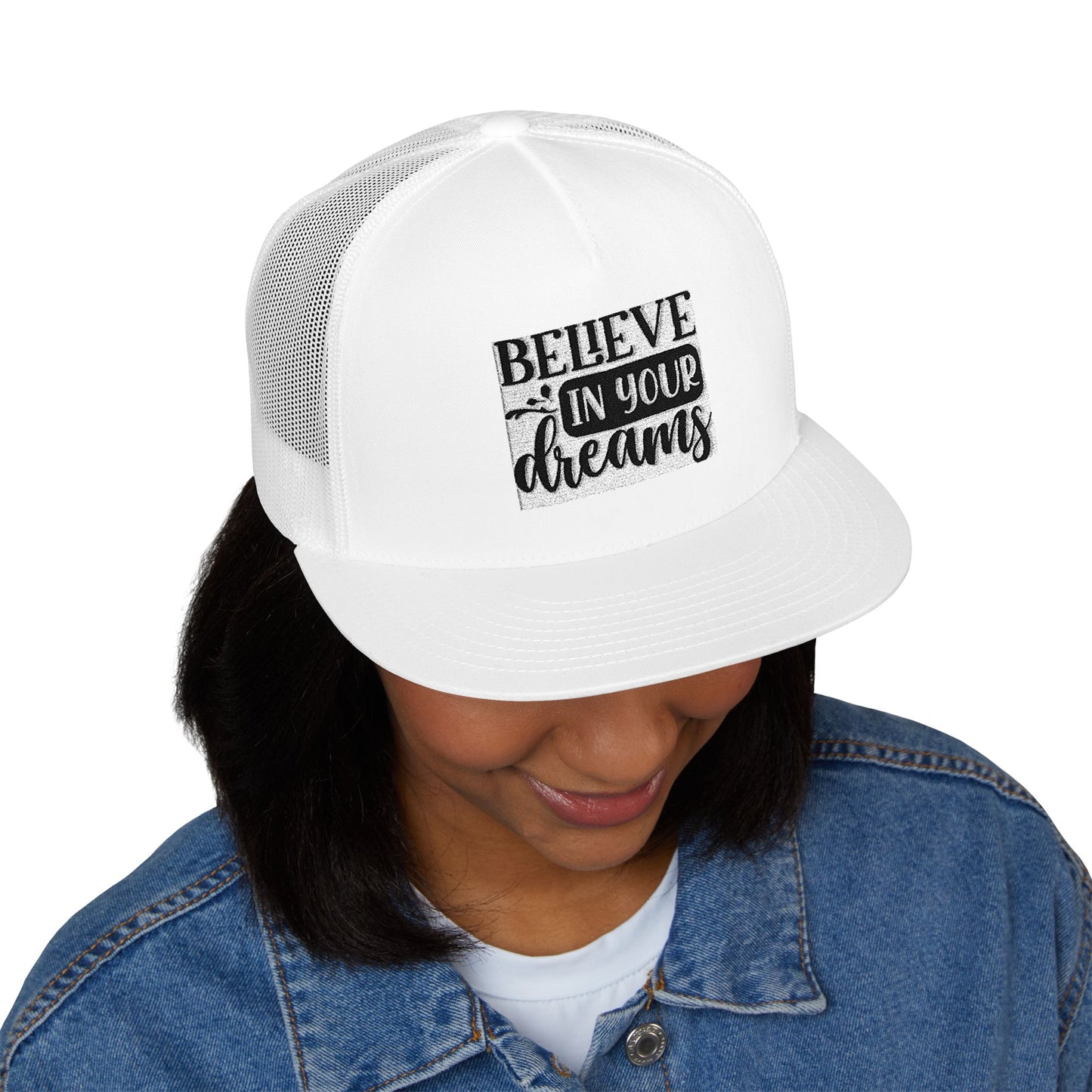 Embroidered 5 Panel Trucker Cap - 'Believe in Your Dreams'