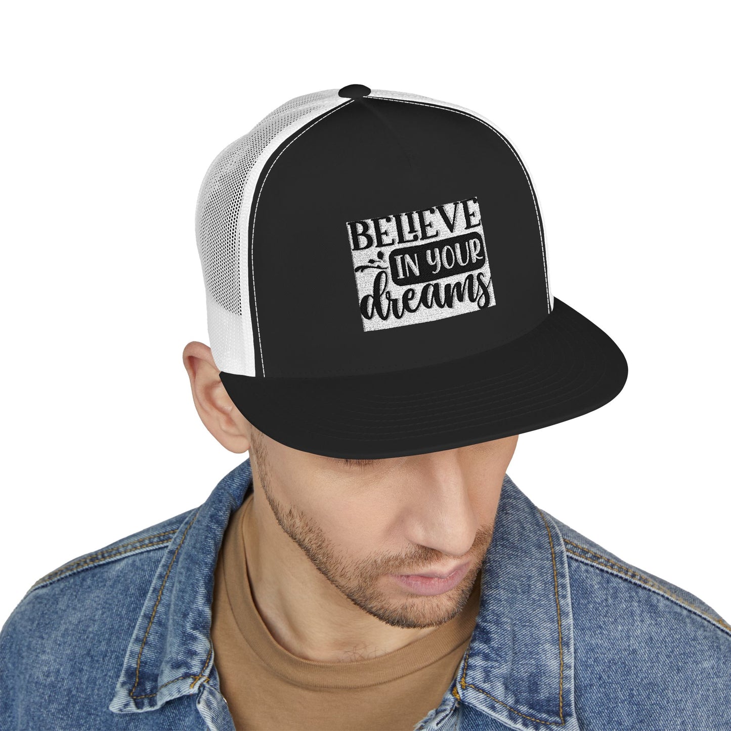 Embroidered 5 Panel Trucker Cap - 'Believe in Your Dreams'