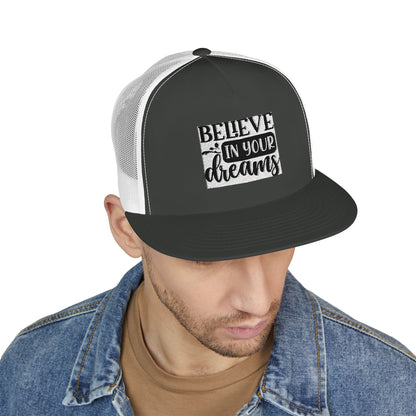 Embroidered 5 Panel Trucker Cap - 'Believe in Your Dreams'