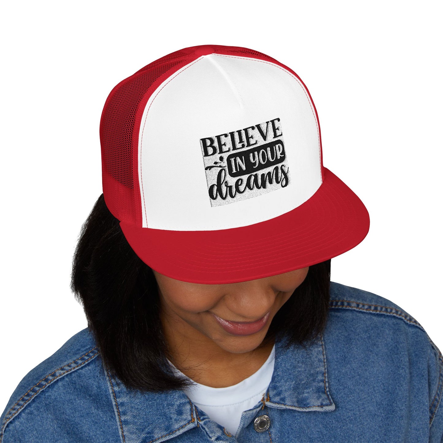 Embroidered 5 Panel Trucker Cap - 'Believe in Your Dreams'