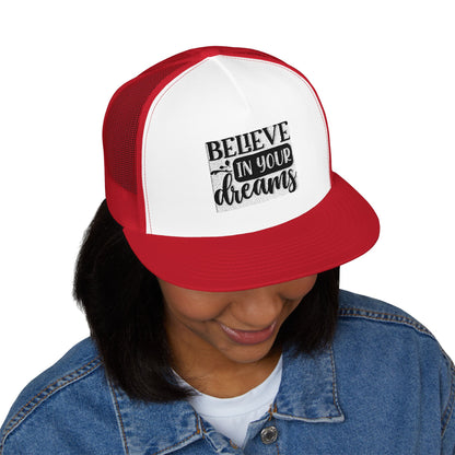 Embroidered 5 Panel Trucker Cap - 'Believe in Your Dreams'