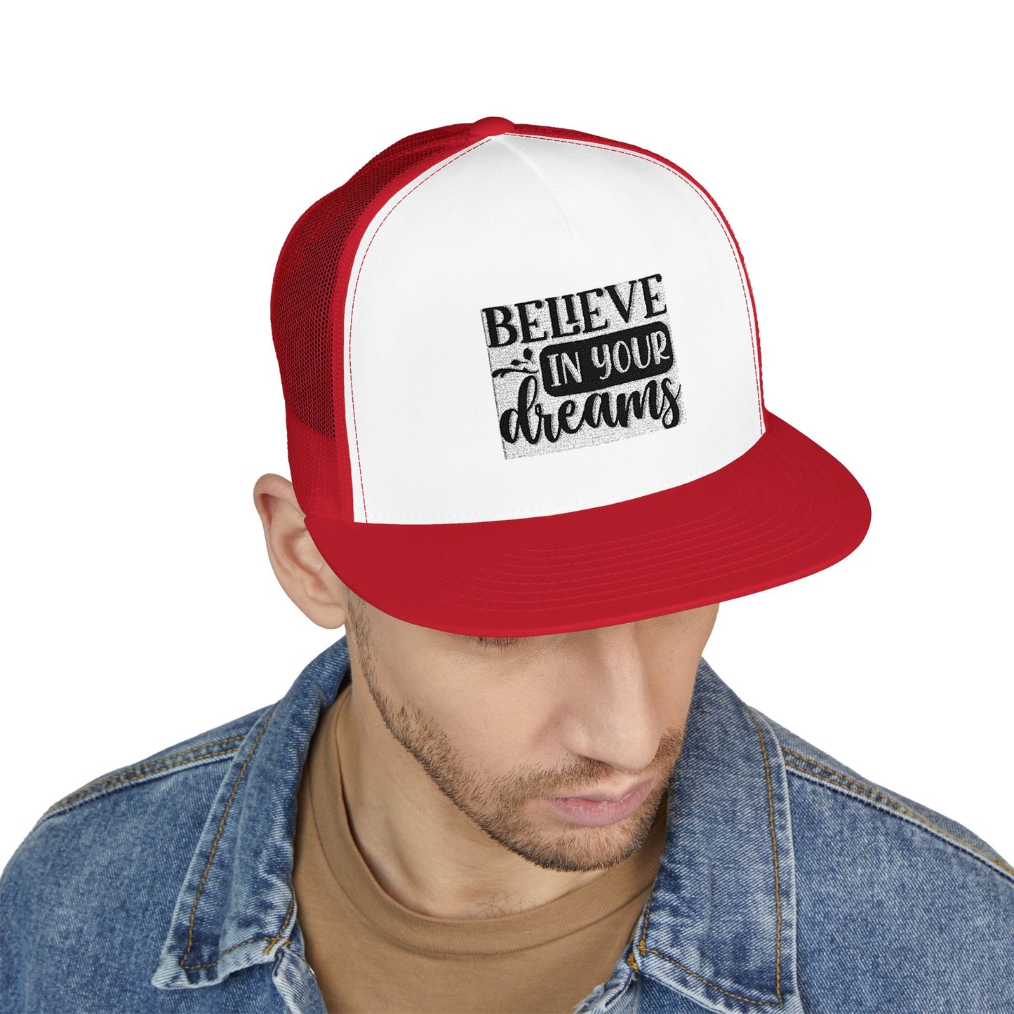 Embroidered 5 Panel Trucker Cap - 'Believe in Your Dreams'
