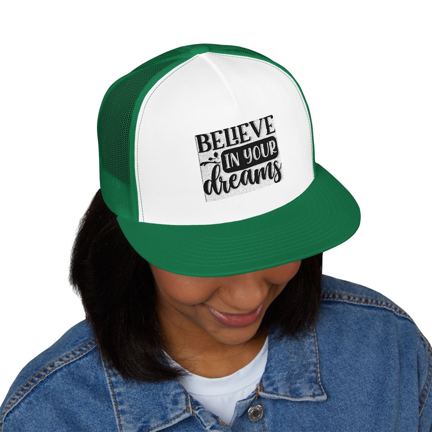 Embroidered 5 Panel Trucker Cap - 'Believe in Your Dreams'