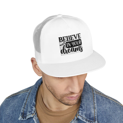 Embroidered 5 Panel Trucker Cap - 'Believe in Your Dreams'