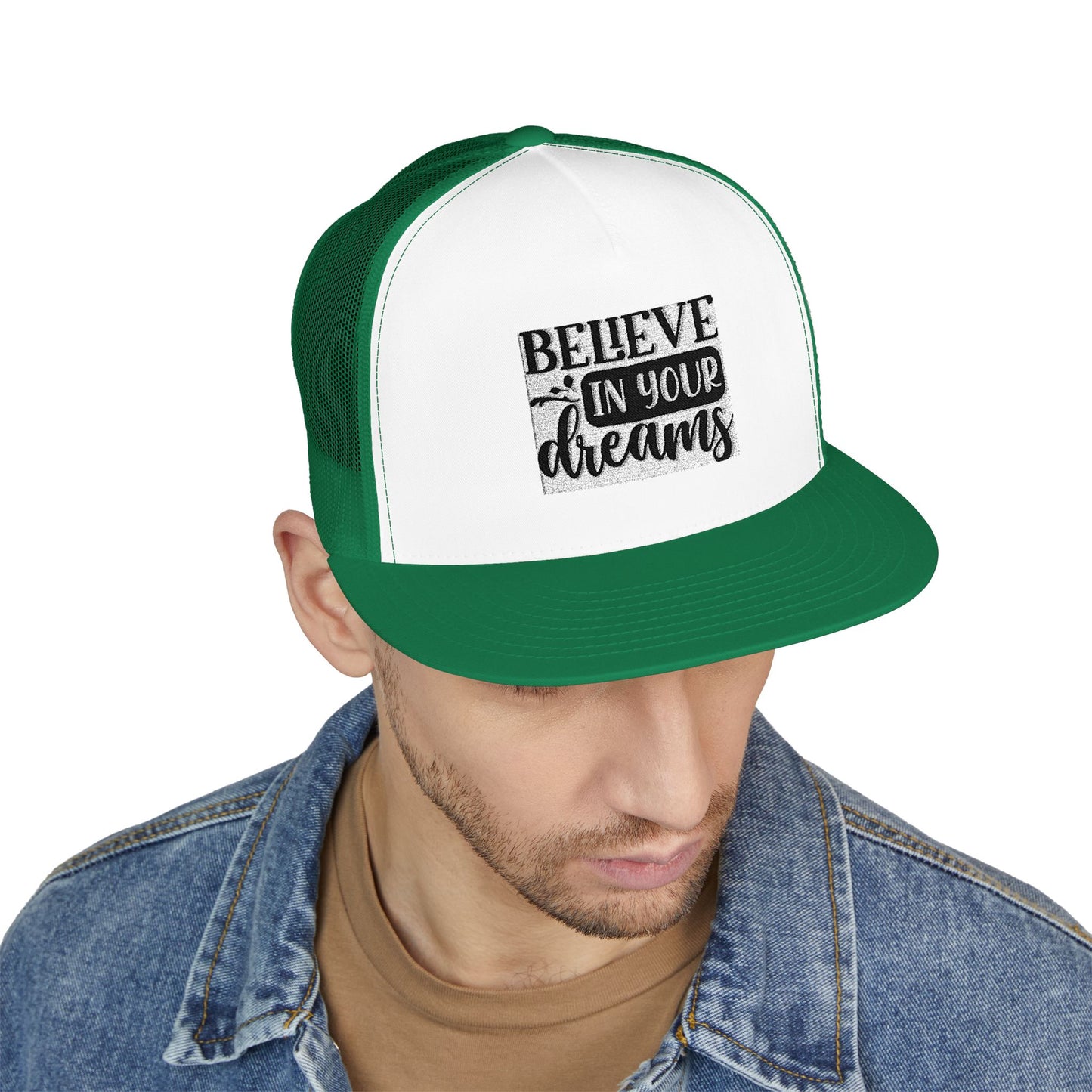 Embroidered 5 Panel Trucker Cap - 'Believe in Your Dreams'