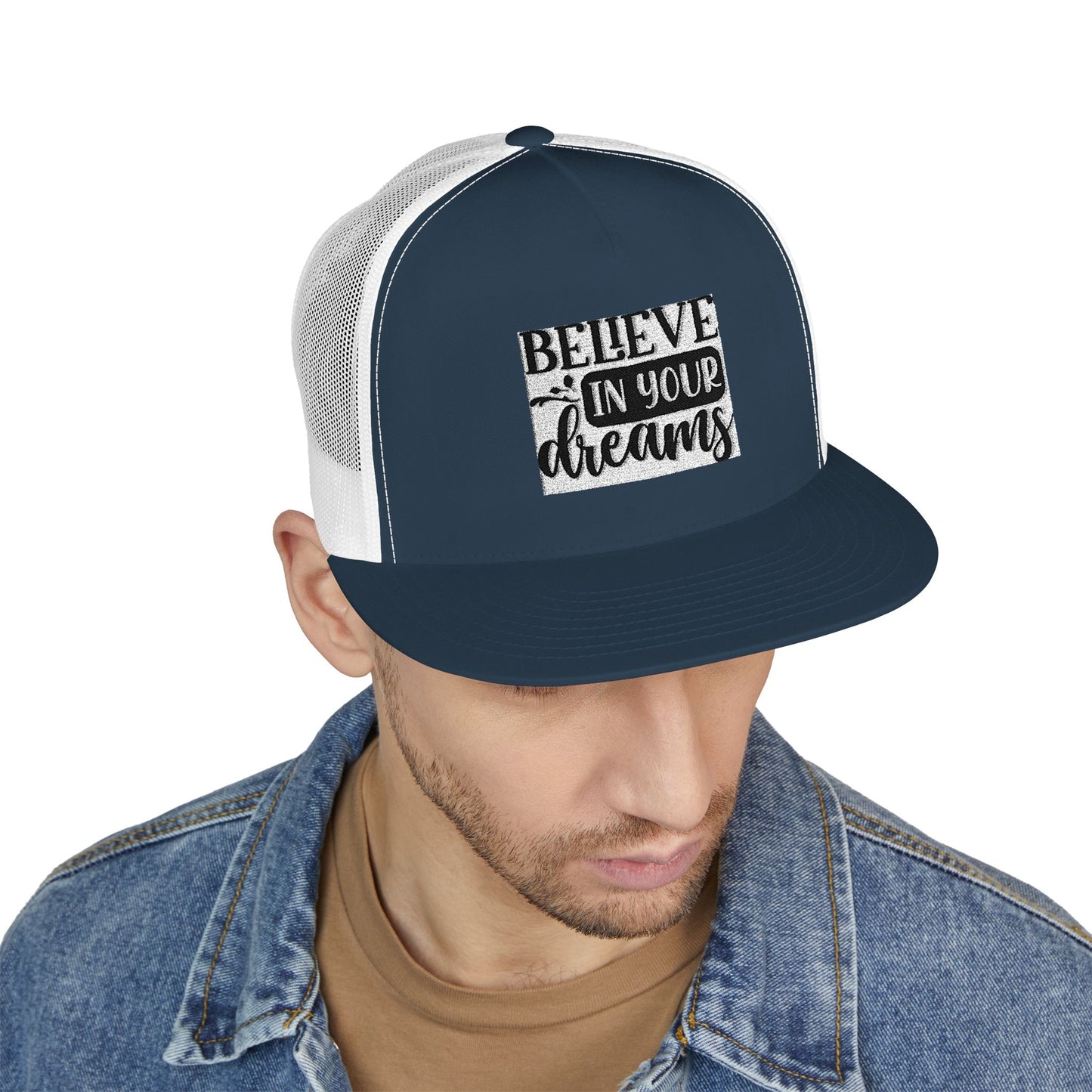Embroidered 5 Panel Trucker Cap - 'Believe in Your Dreams'