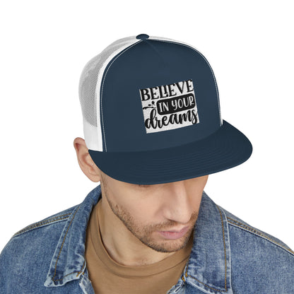Embroidered 5 Panel Trucker Cap - 'Believe in Your Dreams'